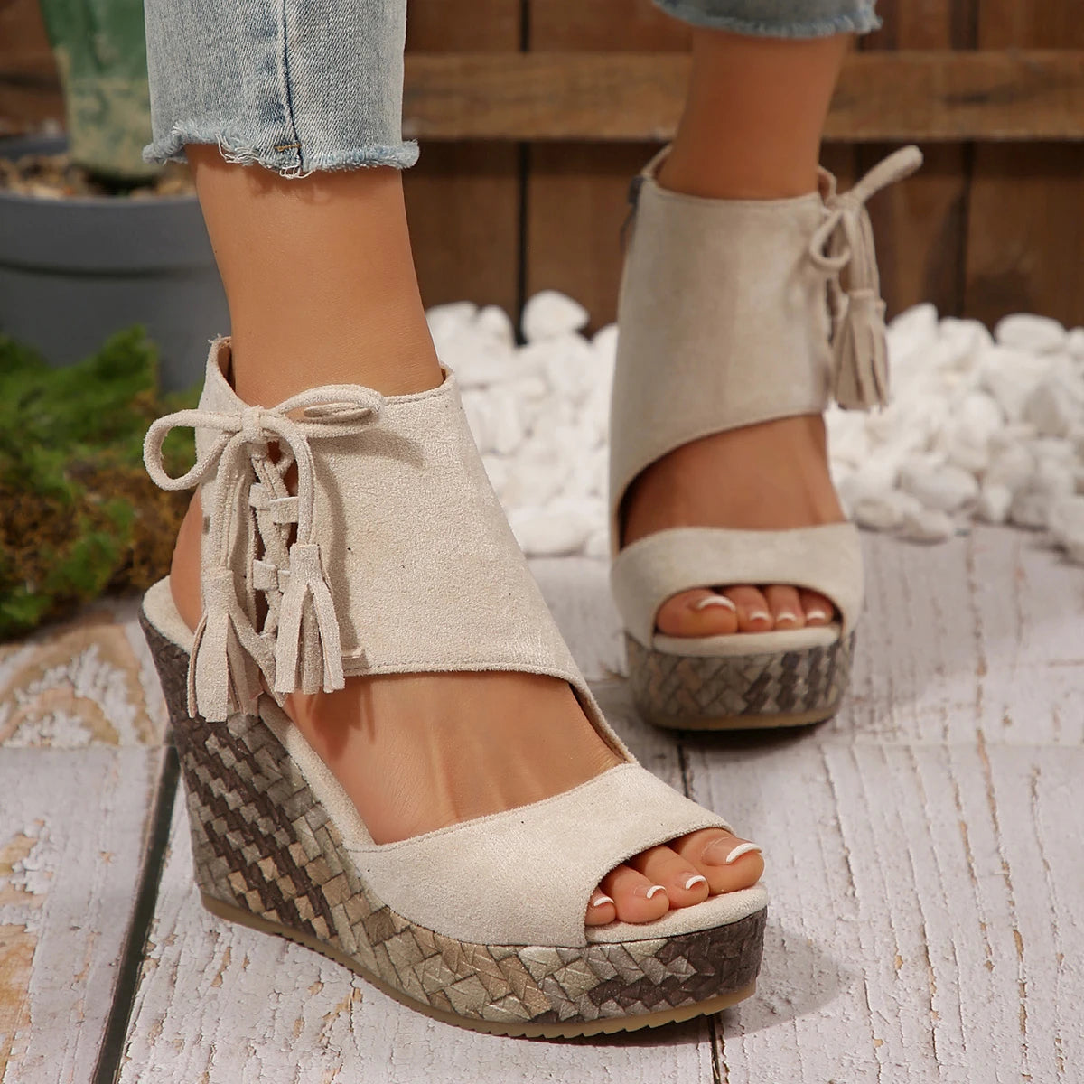 The Tulum Fringe Tassel Wedge