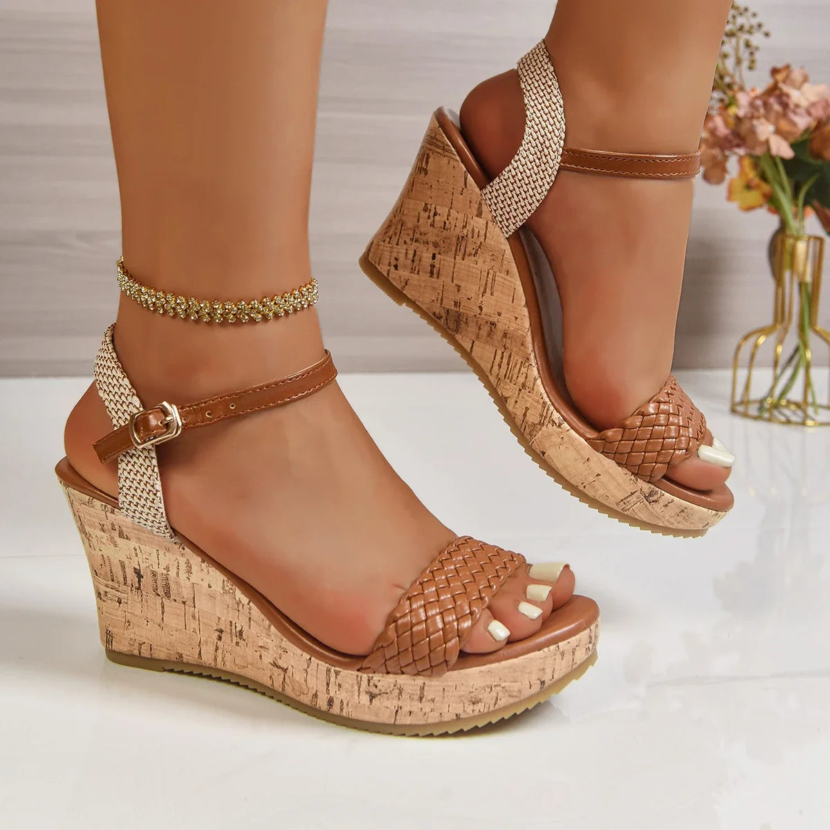 The Marbella Woven Cork Wedge